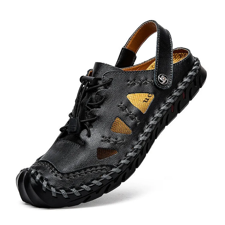 Men Hand Stitching Leather Non Slip Large Size Casual Outdoor Sandals