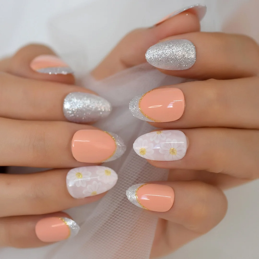 Natural Nude Purple French False Fake Nails Press on Leopard Nails Art Tips Daily Office Finger Wear Manicure Tool 515-Nail Inspo