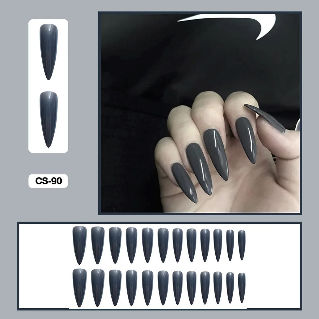 24pcs/box Long Trapezoid Drop Shaped False Nails With Glue Pure Color Elegant Nail Art Wearable Fake Nails With Wearing Tools-Nail Inspo