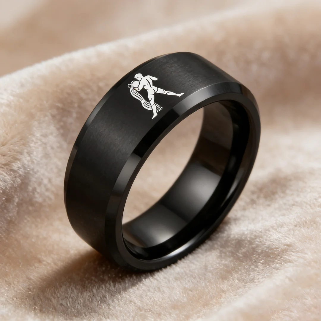 Beveled Edges Black Laser Etched Tungsten Carbide Rings Black Aquarius Couple Wedding Band 4MM 6MM 8MM