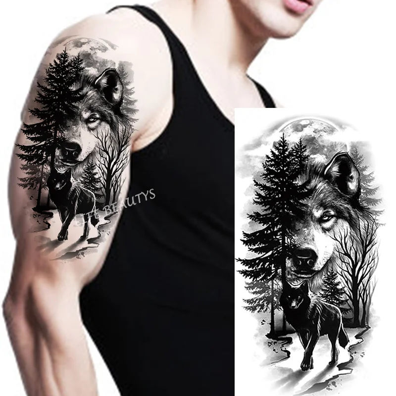 Sdrawing Tiger Cool Temporary Tattoo Sticker Fashion Wolf Waterproof Animal Body Art Arm Fake Removable Tatoo Men Women Personality