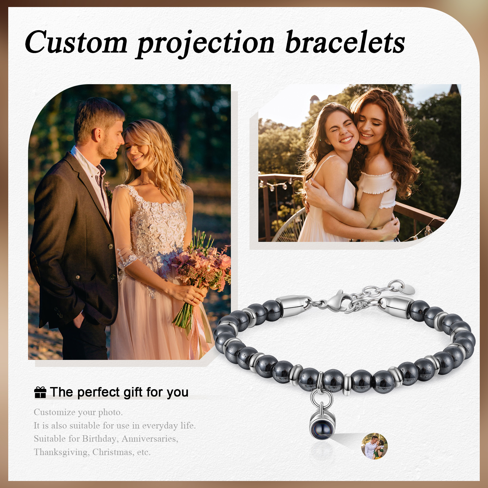 Braccialetto con proiezione personalizzato foto coppia amore Valentine 