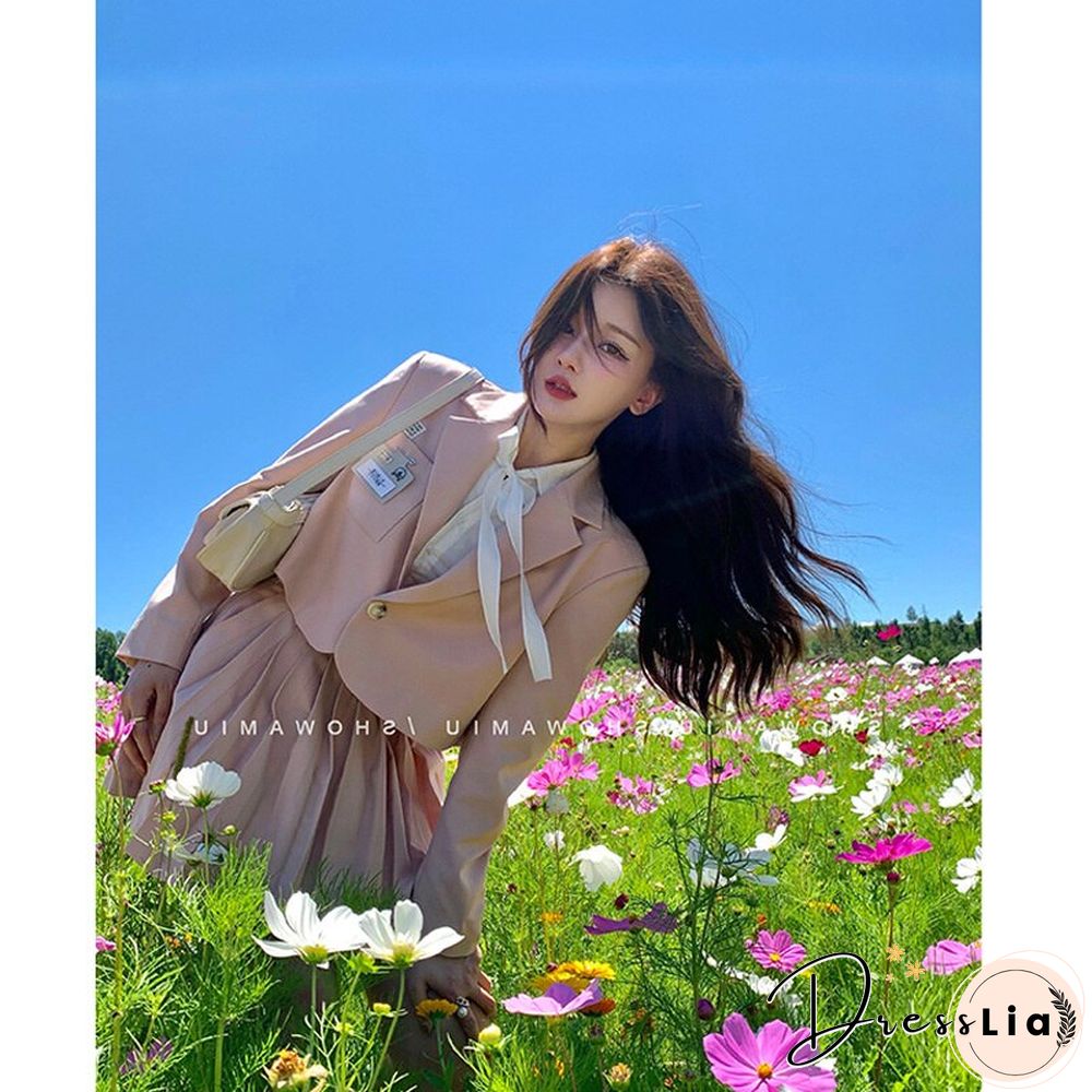 New Japanese Student School Uniform Jk Suit Autumn High Waist Pleated Skirt Long Sleeve Shirts Jacket Suit Sweet Uniforms