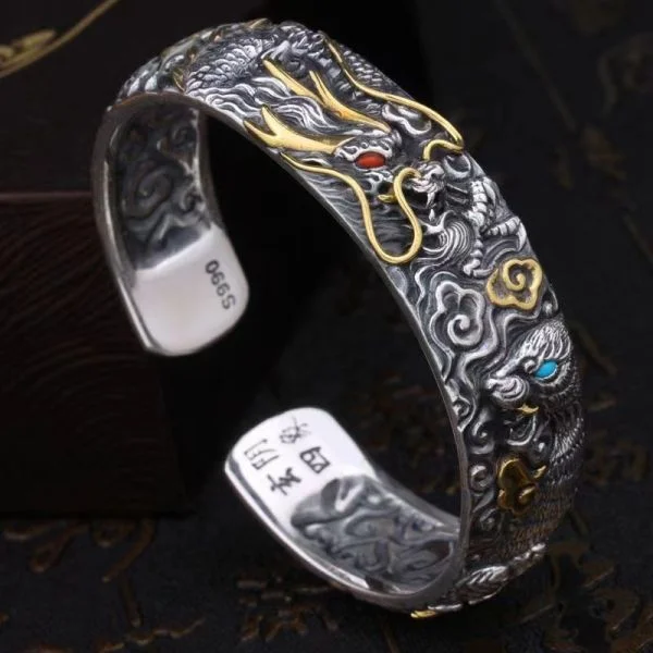 Sterling Silver Dragon & Tiger Bracelet