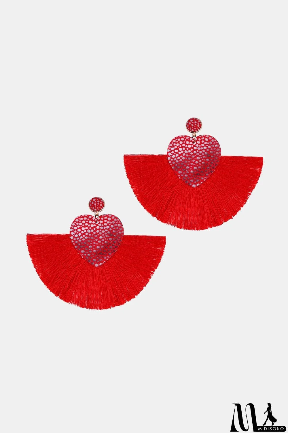 MidiSono - Heart Shape Fringed Dangle Earrings