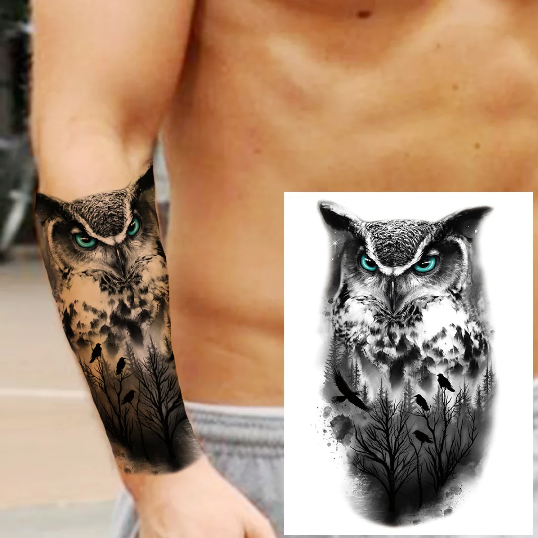 Sdrawing Wolf Temporary Tattoo For Men Women Adult Kids Compass Fake Lion Tattoos Sticker Owl Black Fox Flower Tatoos Waterproof