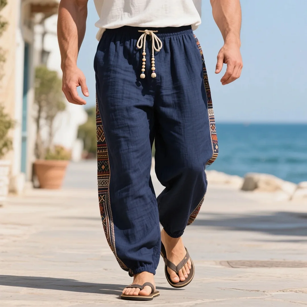  Stylish Ethnic Patterned Drawstring Pants for Men - Perfect for Summer Beach Walks