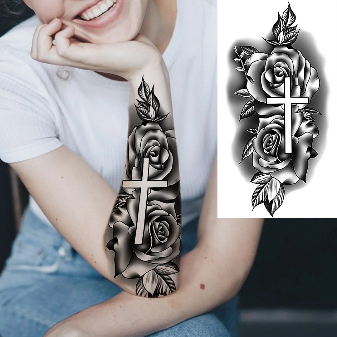 Sdrawing Realistic Black Devil Temporary Tattoos For Men Adult Tiger Pirate Skeleton Vampire Fake Tattoo Forearm Scary Tatoo Joker