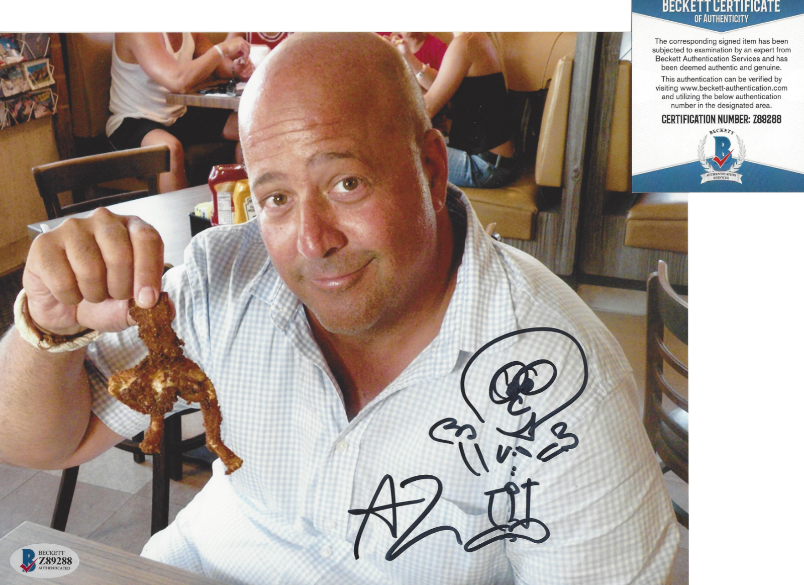 ANDREW ZIMMERN BIZARRE FOODS TRAVEL SHOW CHEF SIGNED 8x10 Photo Poster painting BECKETT COA BAS