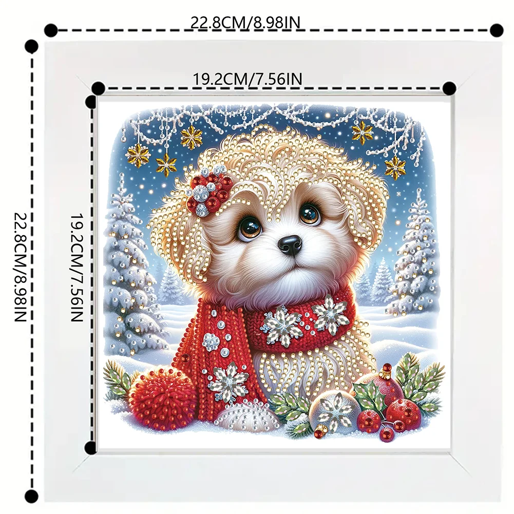 5D DIY Partial Special Shaped Drill Diamond Painting Kit Christmas Dog Decor(19.2*19.2cm)【With Frame】
