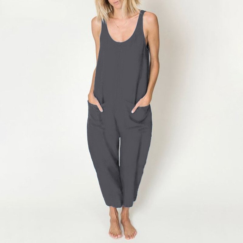 Ladies Lace-Up Loose Beach Jumpsuit