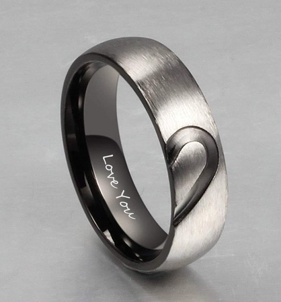 To My Man Ring Set Promise Ring for Couple Heart Matching Ring Engraving Text Black Personalised Ring for Him-Jessemade AU