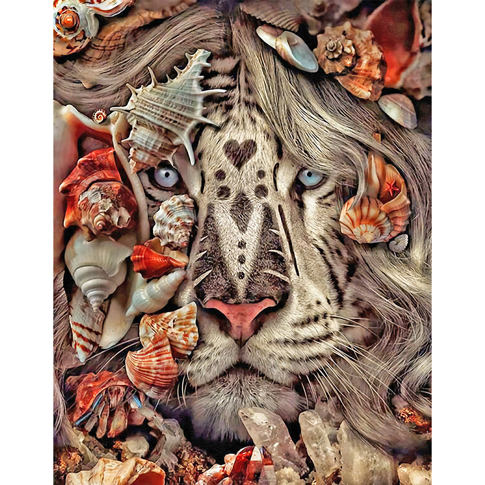 

40*50CM - Round Drill Diamond Painting - Flower Bush Lion, 501 Original