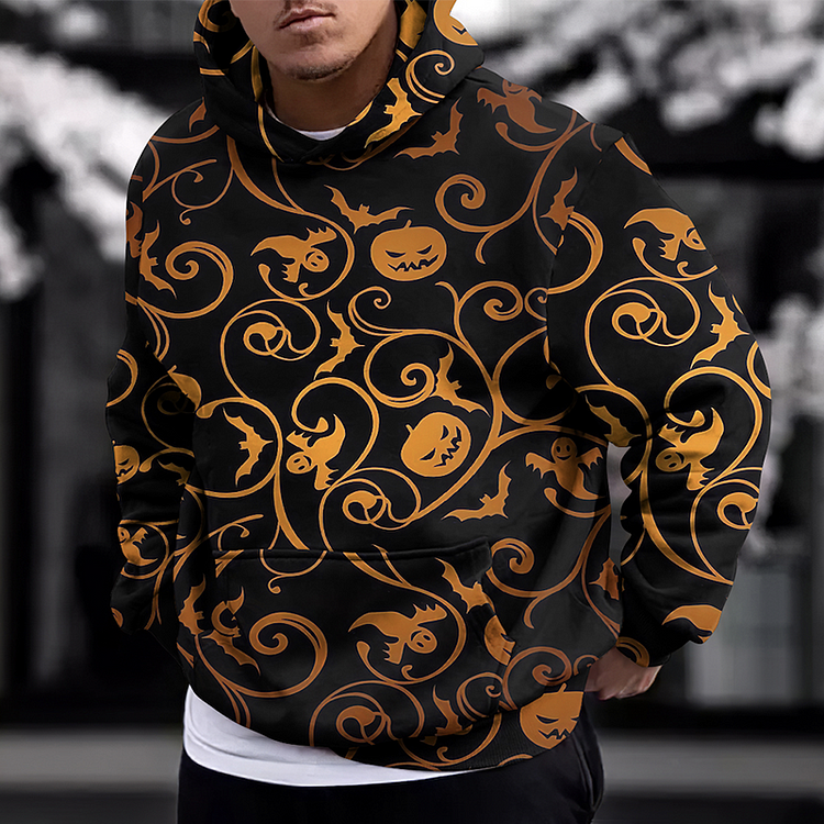 BrosWear Men's Halloween Pumpkin Loose Hoodie