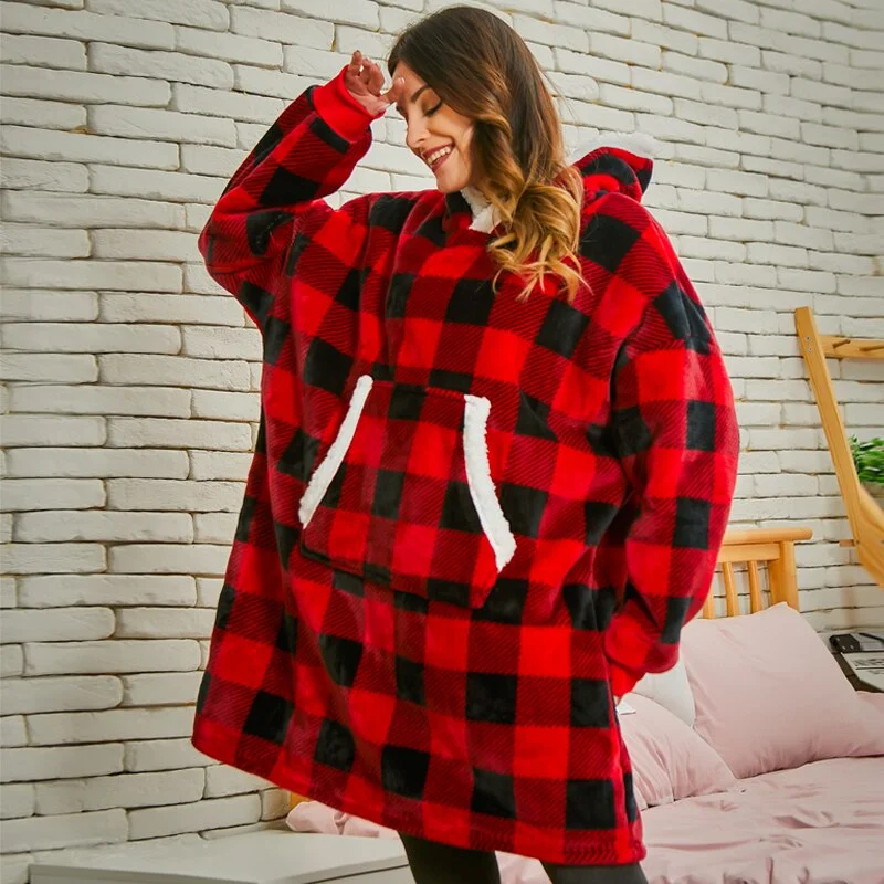 Winter Sherpa Hoodies Men Women Oversize Printed Sweatshirts Warm Fleece Hooded Blanket With Long Sleeve Wearable Blanket 2021