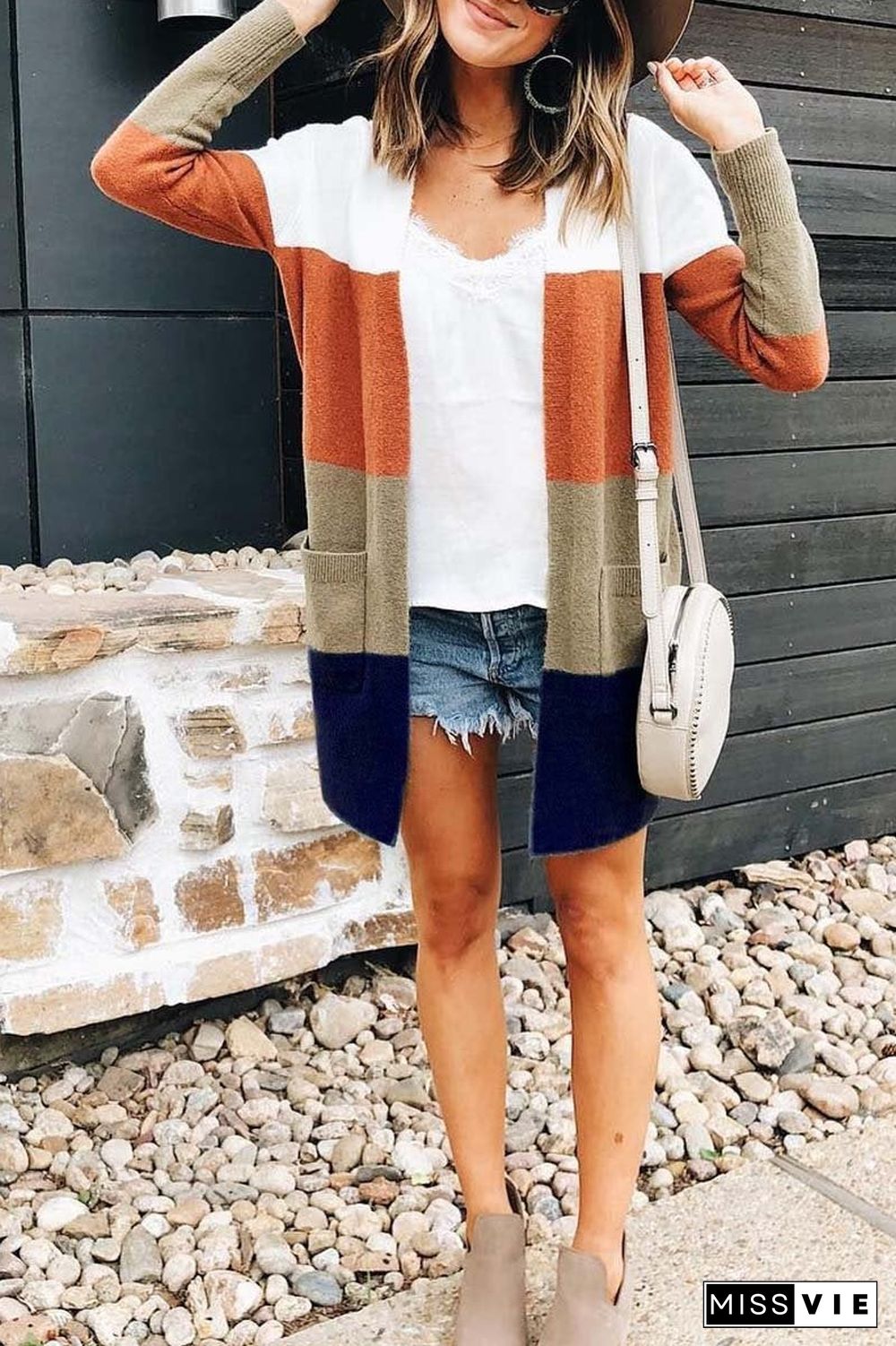 Color-lump Patchwork Long Multicolor Cardigan