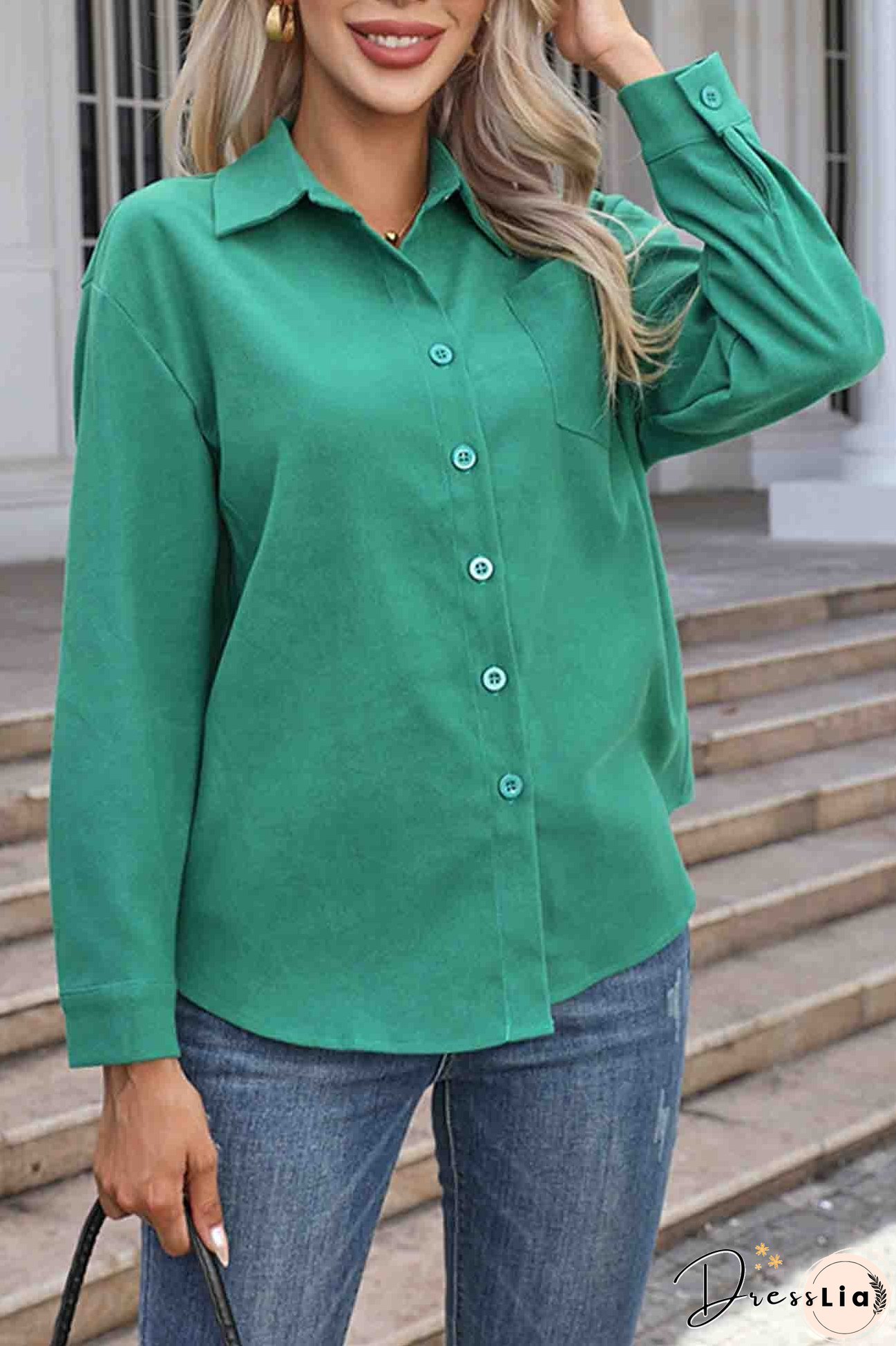 Corduroy Button Up Long Sleeve Blouse