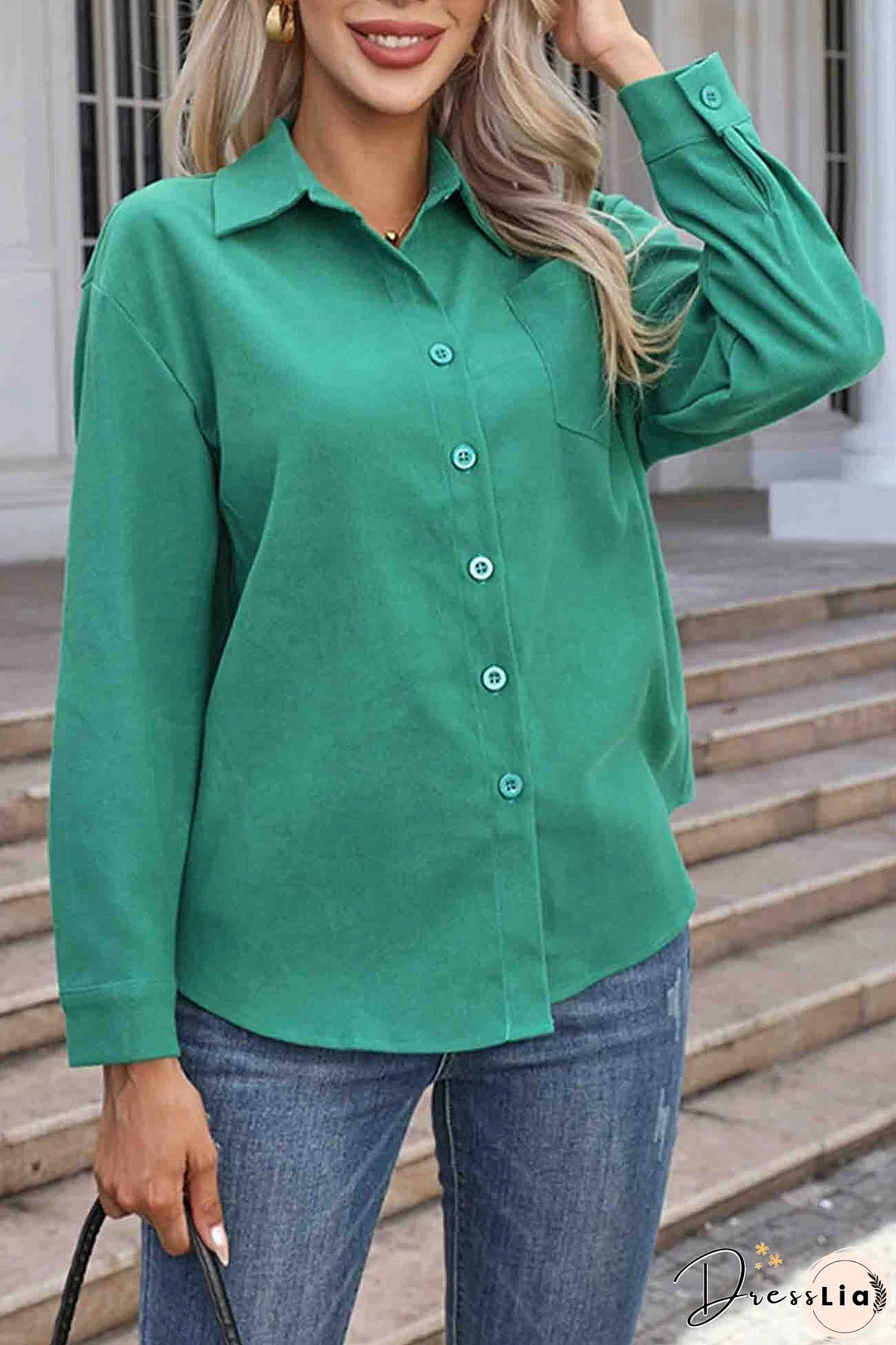 Corduroy Button Up Long Sleeve Blouse