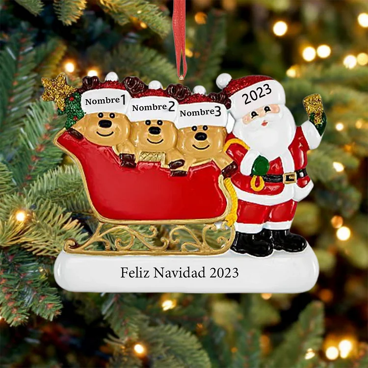 Navidad-Muñecos Ornamentos Navideños 3 Nombres y año con texto personalizados Adorno