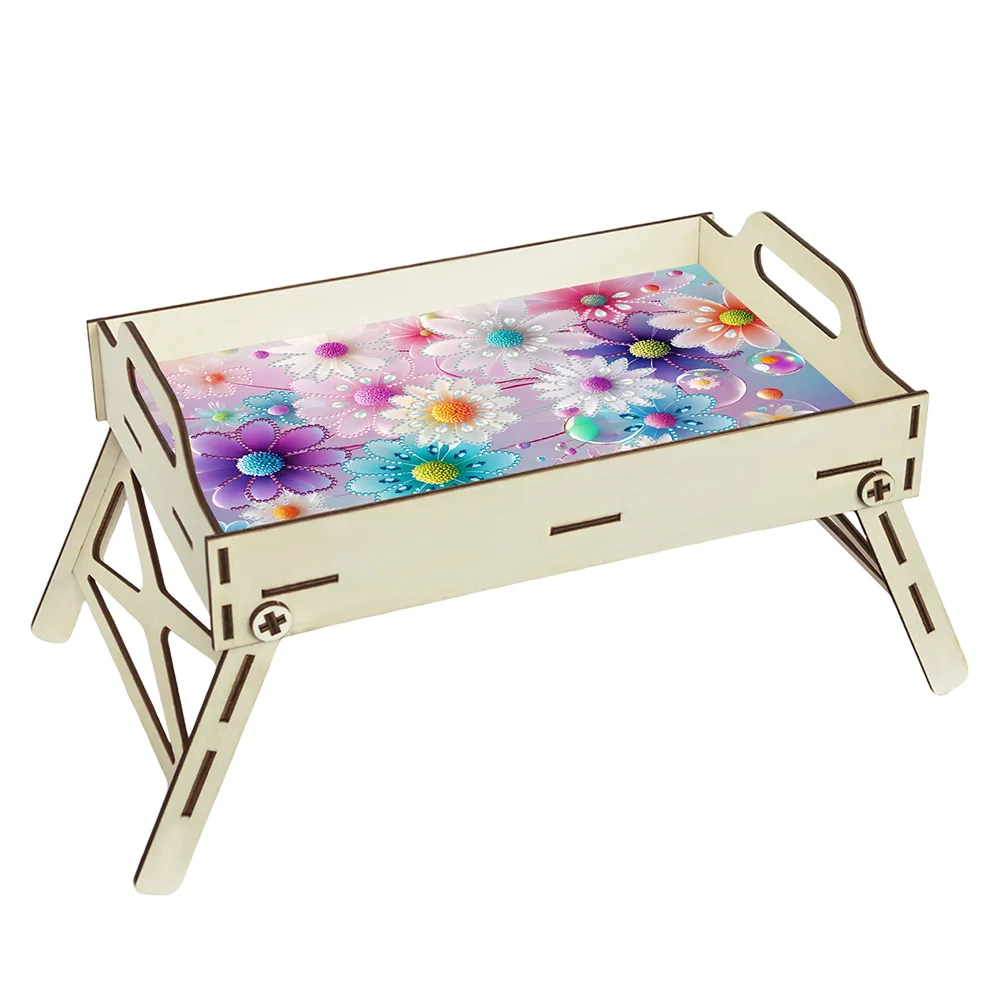 5D DIY Flower Diamond Painting Wooden Serving Tray with Handle for Home Decor