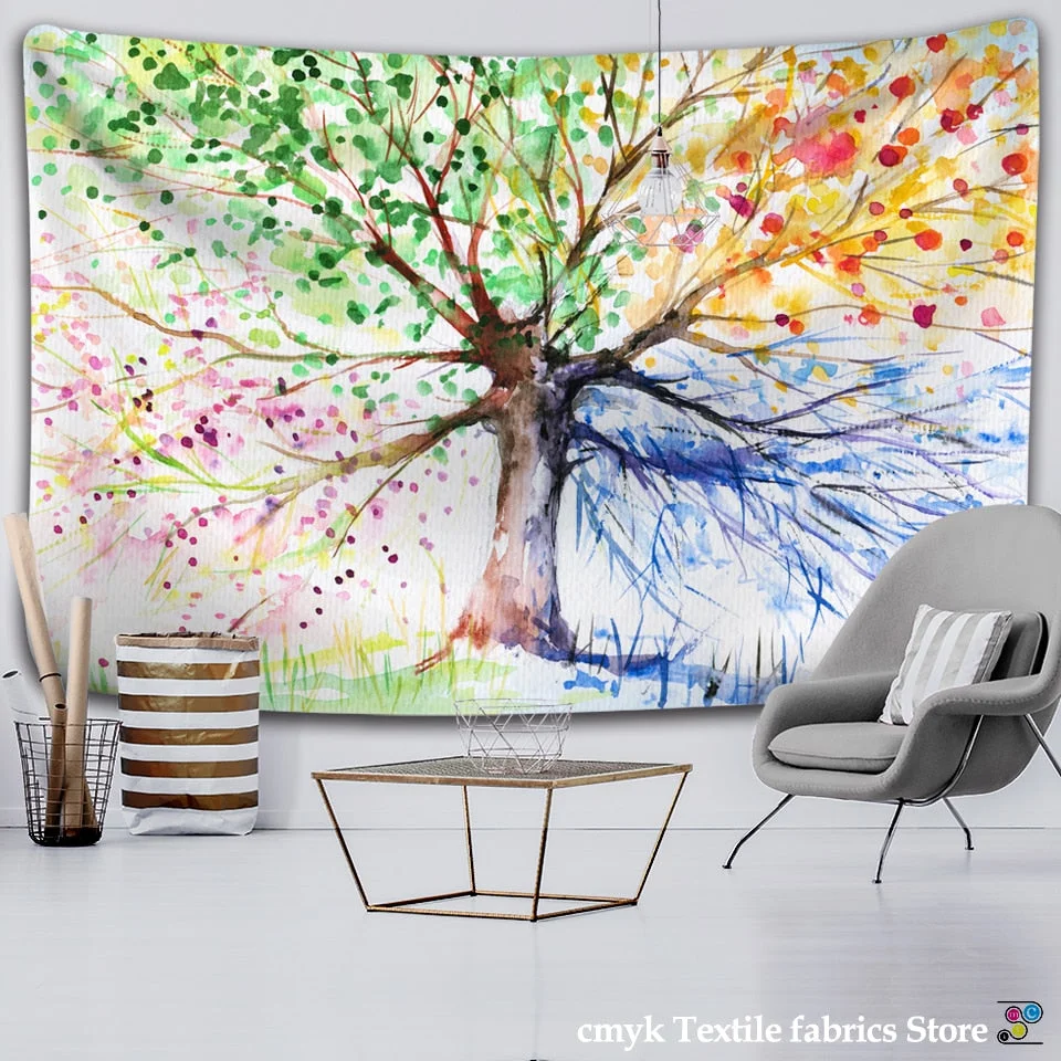 Colorful Tree Tapestry Wall Hanging Psychedelic Forest with Birds Wall Tapestry Bohemian Mandala Hippie Tapestry for Bedroom Liv