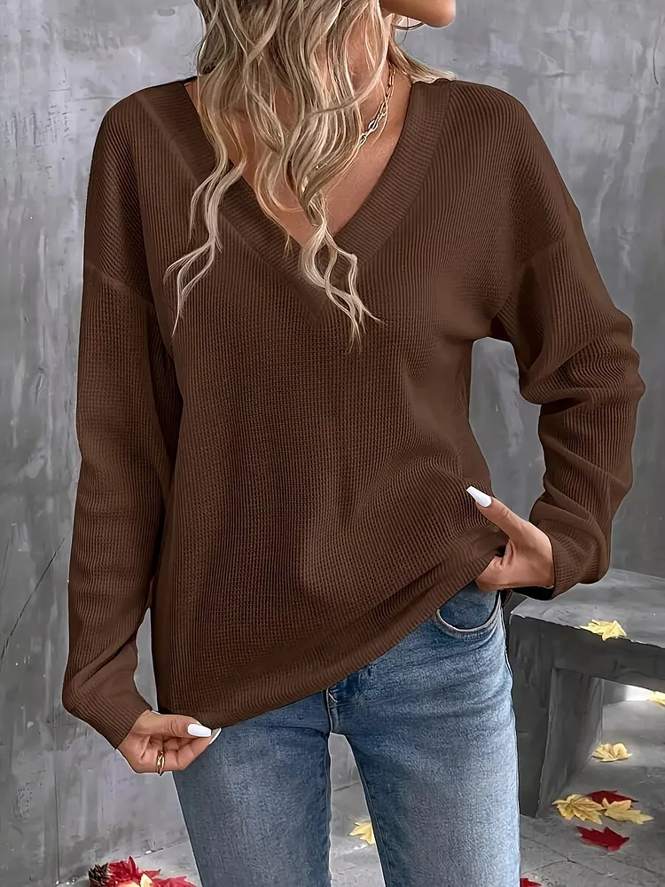 V-Neck Waffle Knit T-Shirt