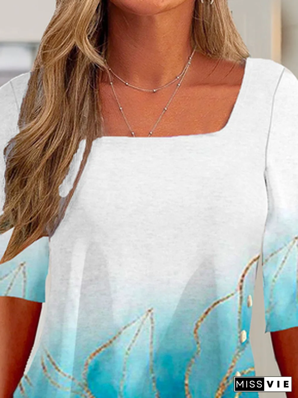 Jersey Square Neck Ombre T-Shirt