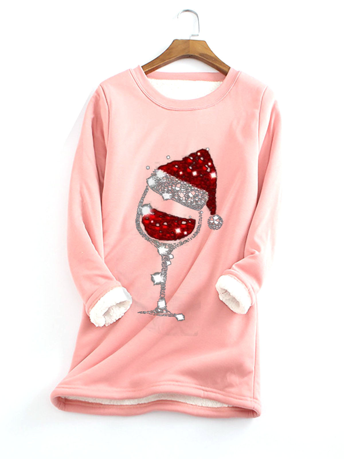 Women Long Sleeve Scoop Neck Fluff/Granular fleece fabric Printed Sweatshirts Tops