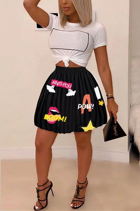 Fashion Casual Print Pleated Skirt