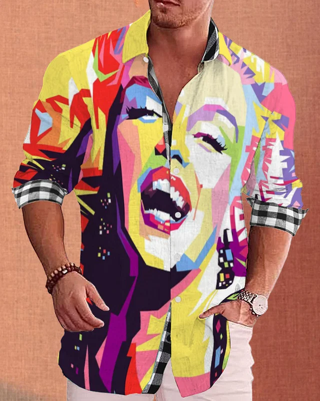 Men's cotton&linen long-sleeved fashion casual shirt c6d2
