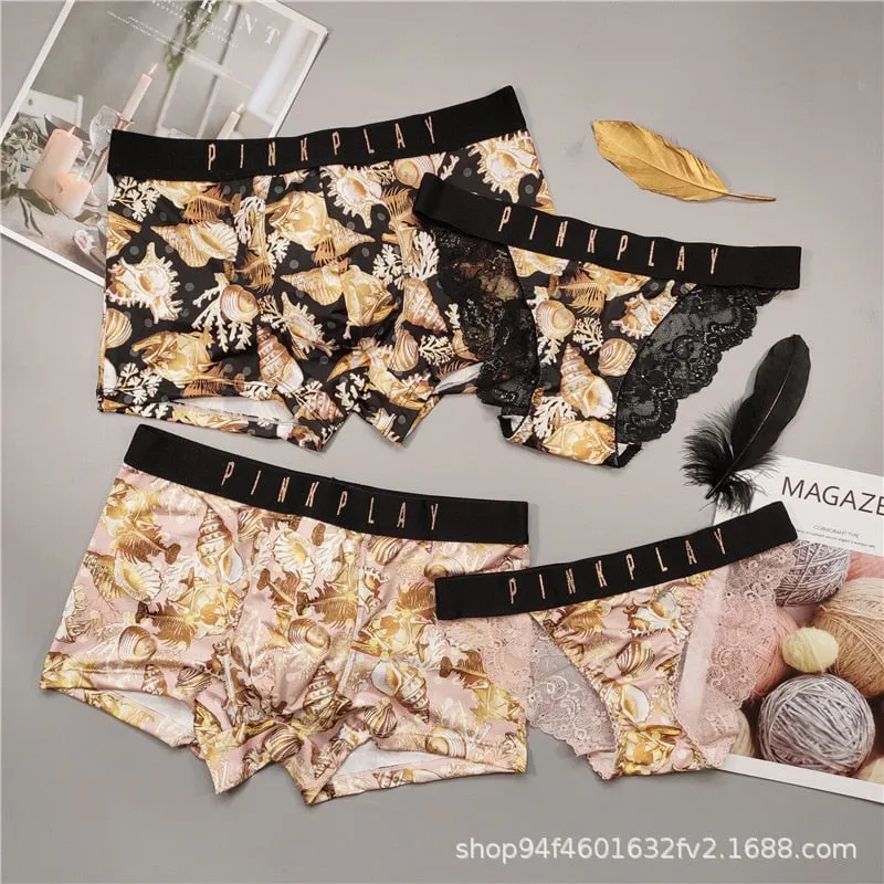 New Style Men's And Women Underwear Sexy Lace Panties Women Low Waist Printing Briefs Male Comfort Boxers Fashion Lovers Panties