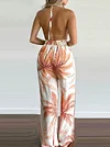 Stylish Condole Belt Floral Printed Backless Bandage Split-Side Jumpsuit