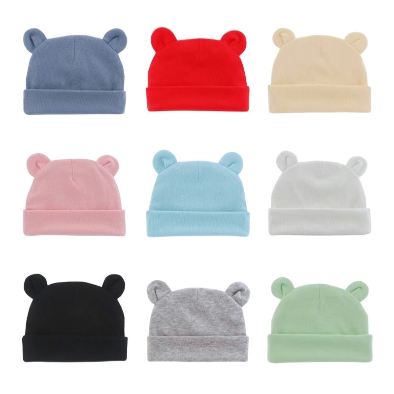 New Infant Fetal Cap Newborn Head Cap Solid Color Ear Hat Boys And Girls Baby Hat A54