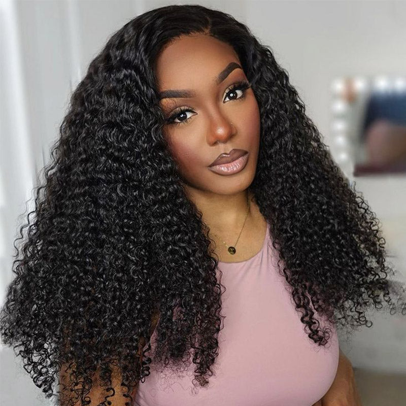 Megalook 3 In 1 Half Wig Kinky Curl Wear & Go Drawsting Wig No Glue Need Flip Over Half Wig Seamless Clip In