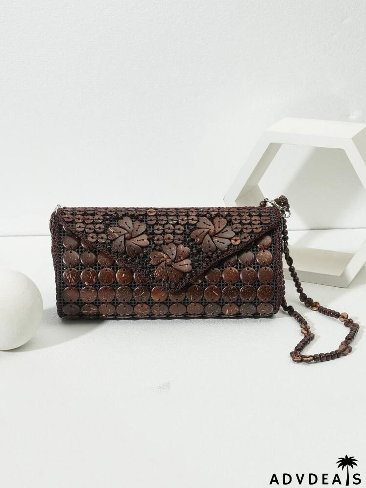 Coconut Shell Decor Beaded Strap Bucket Bag