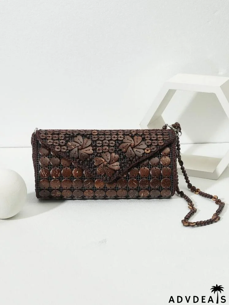 Coconut Shell Decor Beaded Strap Bucket Bag