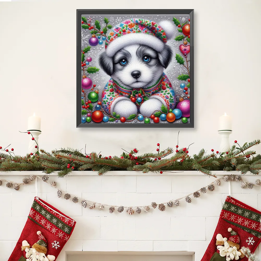 Diamond Painting - Full Round Drill - Christmas Dog(Canvas|40*40cm)