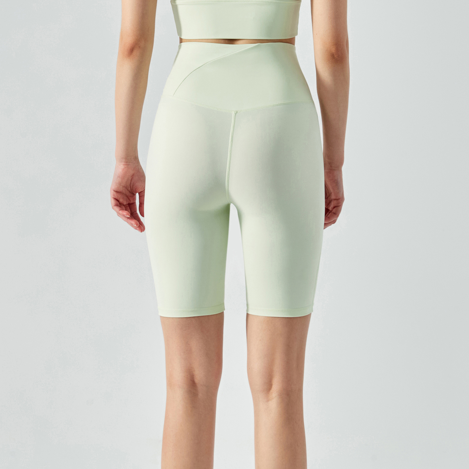 Buy different colors and types of women's sustainable environmentally friendly ruched waist dri-fit butt lifting tummy control yoga legging shorts on Hergymclothing Moon Green