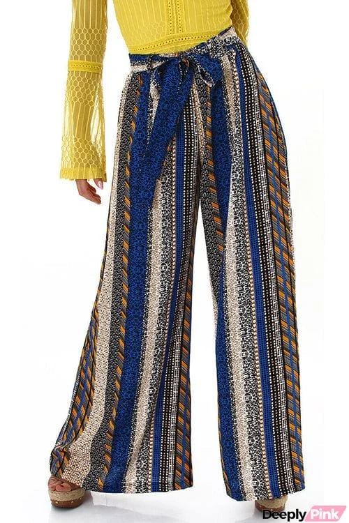 Striped Tie Waist Wide Leg Pants