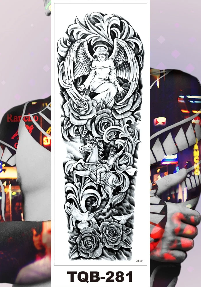 Full Flower Arm Temporary Tattoos Stickers Man Woman Girls Leg Fake Tatoo Lotus Buddhism Pray Cross Wing Drop Shipping DIY