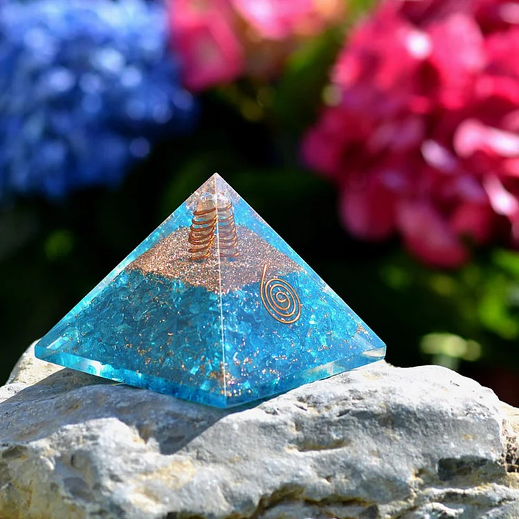 Clear Crystal with Aquamarine Natural Orgone Pyramid