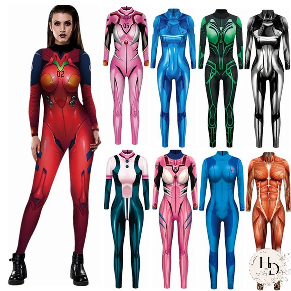 New Women's Cool Robot Soldier Design Long Sleeve Slim Jumpsuit Hallloween Cosplay Party One-piece Siamese Trousers Costume