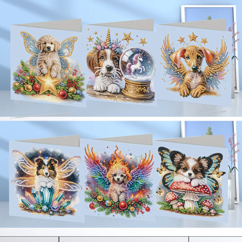 6Pcs 5D DIY Dog Diamond Painting Greeting Card Craft for Friend Family Lover