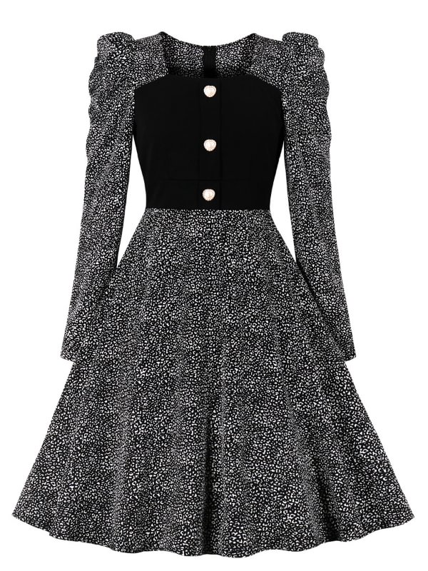 Vintage Long Sleeve Crew Neck High-rise Mock Two-piecce Dress