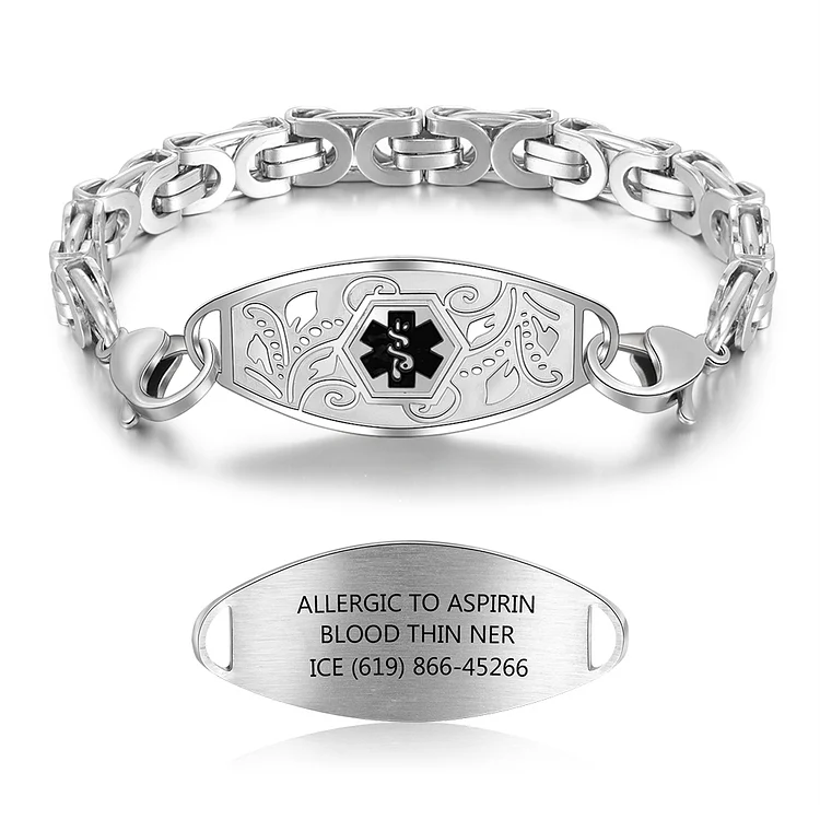 Personalized Medical Alert Bracelet Customized with Texts ID Bracelet Stainless Steel Gifts for Men