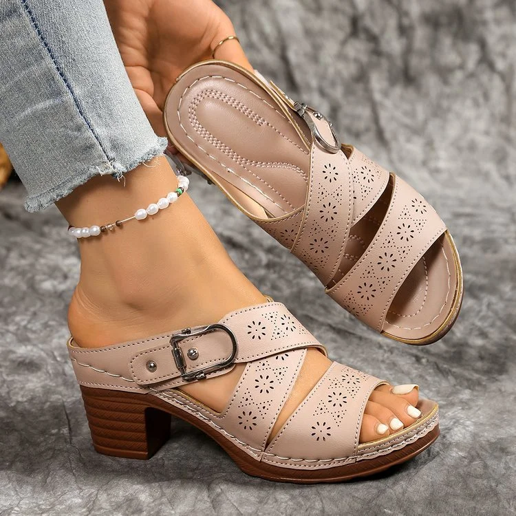 Yyvonne Out And Coarse Roman Cool Slippers 2025 Summer New Word With Large-Size High-Heeled Women's Shoes