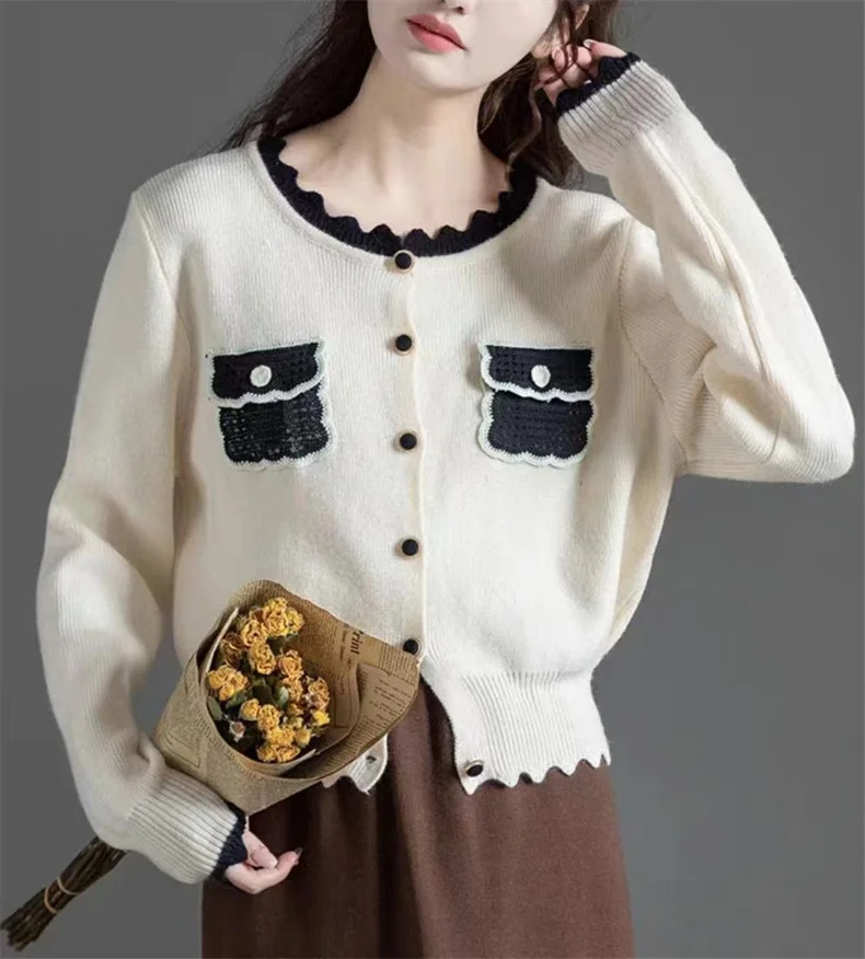Ueong Ueong Fragrant Wind Bump Color Knit Sweater Cardigan Coat Woman Korean Version Temperament Loose And Sweet Soft Waxy Sweater Woman