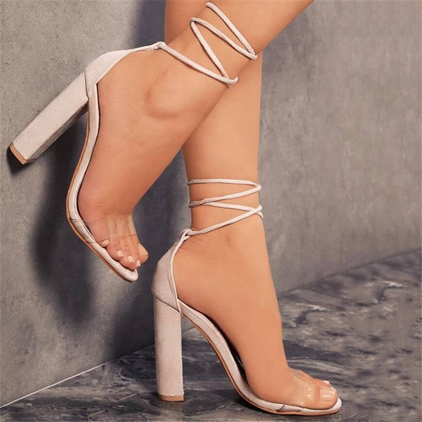 GOOSHOE Cross Strap Open Toe Chunky Heel Sandals