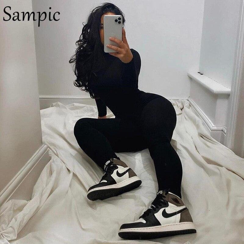 Sampic Sport Backless Sexy Ladies Bodycon Long Sleeve Jumpsuit Women White Summer Spring 2021 Jumpsuit Romper Overalls Outfits 1118
