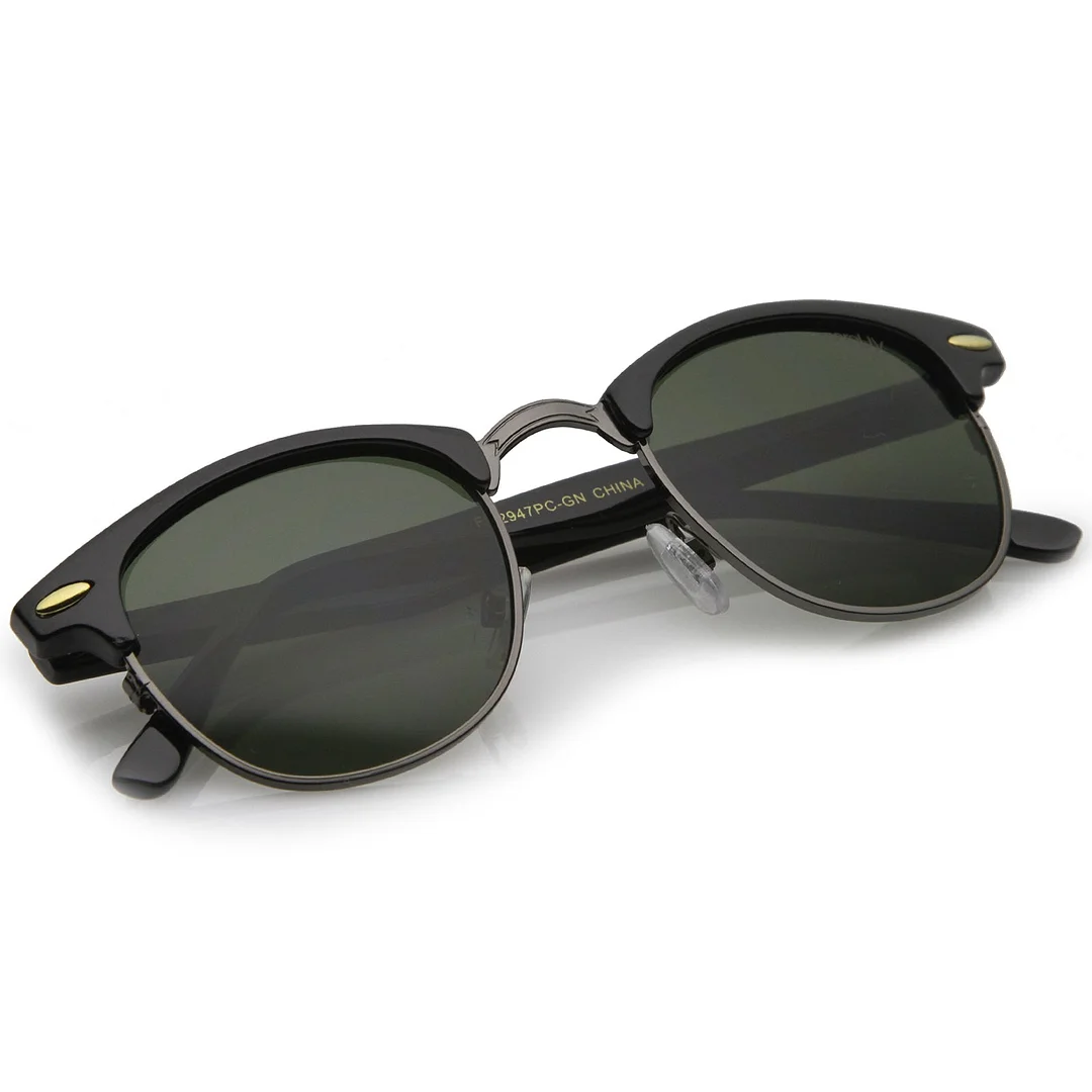 Classic Horn Rimmed Neutral Colored Lens Semi-Rimless glasses 49mm